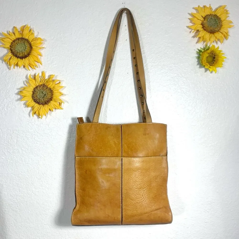 Patricia Nash Cognac Leather Studded Strap Turn Lock Women’s Shoulder Bag Purse